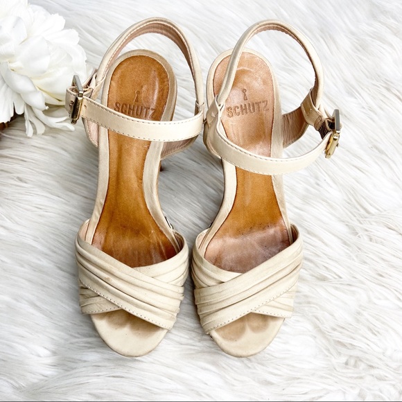 Schutz Nude Leather Strappy Platform Sandals - Picture 2 of 9